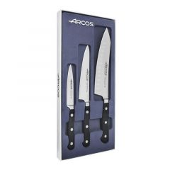 Arcos Set de cuchillos de cocina de la serie ópera, hoja de Acero Inoxidable NITRUM® y mango de Polioximetileno (POM), en color  Negro