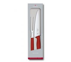 Juego de tenedor y cuchillo trinchante Victorinox Swiss Classic, mango ergonómico de color rojo, agarre excepcional, 6.7131.2G