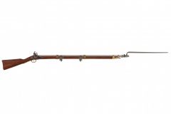 Réplica de fusil con bayoneta de la época napoleónica de Francia año 1806, fabricada en madera y metal con mecanismo simulador de carga y disparo, con cañón ciego, no dispara, para decoración