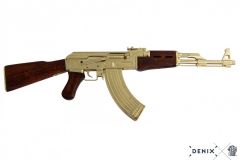 OUTLET Replica de Fusil de Asalto AK47, Rusia año 1947 fabricado en metal y madera, con mecanismo simulador de carga y disparo, piezas desmontables y cargador extraíble. Cañon ciego para decoración
