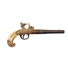 Réplica de pistola de chispa Tula, Rusa del Siglo XVIII, fabricada en metal y cachas de plástico imitación marfil, con mecanismo simulador de carga y disparo, con cañón ciego, no dispara, para decoración