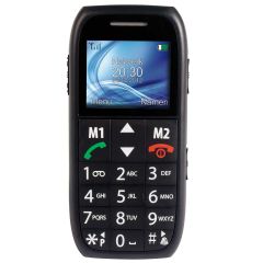 Fm-7500 teléfono móvil simple para personas mayores con botón de pánico sos negro