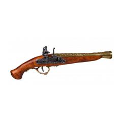 Réplica de pistola de chispa de Alemania Siglo XVIII, color marrón y oro,  fabricada en metal y madera con mecanismo simulador de carga y disparo, con cañón ciego, no dispara, para decoración