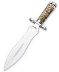 Cuchillo de monte Hércules 11051 Miguel Nieto de 35,5 cms, con hoja de acero de 23,5 cms y mango de Asta de ciervo con funda de piel de primera calidad (marrón)