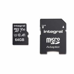 Integral INMSDX64G-100V30 64GB MICRO SD CARD MICROSDXC UHS-1 U3 CL10 V30 A1 UP TO 100MBS READ 45MBS WRITE MicroSD UHS-I Clase 10