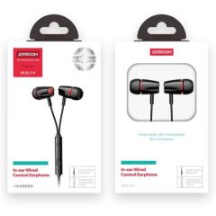 Joyroom earphone wired, in-ear headphones with remote and microphone, 3.5mm jack, black eu (jr-el114-blk)