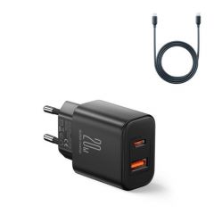 Joyroom travel charger u+c, pd 20w with type-c to type-c cable, 1m, black (jr-tcf05)