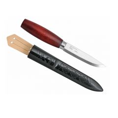 Morakniv STE-13605 Cuchillo clásico Número 3 con hoja lisa de alto contenido en carbono, de 13.5 cm de largo, mango de madera abedul teñido de rojo y  funda de polímero de color negra 
