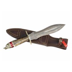 Cuchillo de lujo Muela Lupus Damasco LUPUS-25DAM.C, hoja de 25 cm de acero damasco, asta de ciervo, madera, latón + tarjeta multiusos de regalo