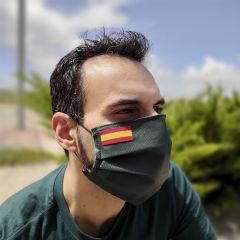 Cubre mascarilla con bandera de España tejido TNT verde para adultos