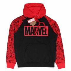 Superheroes inc. marvel comics - logo and pattern (unisex black contrast pullover hoodie) large
