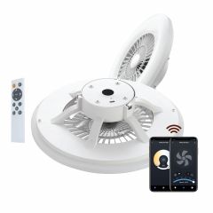 Muvit io lámpara superficie techo wifi blanco cct con ventilador y compatible con asistentes de voz 600*170mm