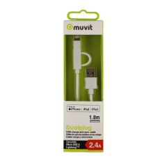 Muvit MUUSC0120 cable USB 1 m USB A Micro-USB B/Lightning Blanco