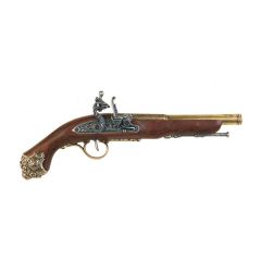 Réplica de pistola de chispa del Siglo XVIII, fabricada en metal y madera de 38 cm, con mecanismo simulador de carga y disparo, con cañón ciego, no dispara, para decoración
