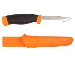 Morakniv STE-12495 Cuchillo de Caza Companion HeavyDuty, Hoja de acero de carbono C100 de 10.4 cm y mango de goma de color negro/naranja y funda de polímero color naranja