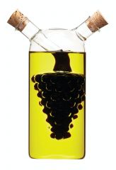 KitchenCraft World of Flavors Dispensador de Aceite y Vinagre de Vidrio, Botella 2 en 1 para Aceite y Vinagre, Botella Crucero con Tapón de Corcho, Diseño de Uvas, 50 + 300ml