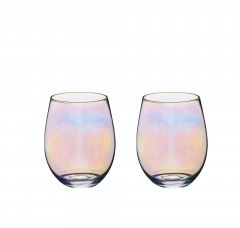 Bar Craft Vasos Color Rosa Iridiscente Perlado, Vasos Grandes sin Tallo, Vienen en Caja Regalo, 600 ml, Juego de 2