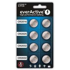 everActive Mix - Pilas de botón (2 x CR2016, 2 x CR2025, 4 x CR2032 3 V, Litio, 10 años de duración, 8 Unidades)