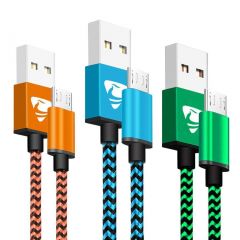 OUTLET Aione Cable Micro USB Carga Rápida 2m, Sincro y Carga USB Compatible con Dispositivos Android, Samsung Galaxy, TCL, Sony, Nexus y Más, 3-Unidades, (Azul,Naranja,Verde)