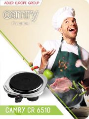 CAMRY CR6510 Hornillo Eléctrico, Placa de Cocina, Regulador de Temperatura, Acero Inoxidable, Compacto, Viaje, Camping 185 mm, 1500W