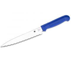 Spyderco STE-K04SBL Cuchillo Utilitario de Cocina de hoja dentada SpyderEdge de acero MBS-26 de 16.5 cm de largo con Mango de polipropileno de color azul