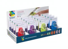 Colourworks brights display of 16 assorted coloured 2 stage compact knife sharpeners