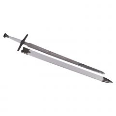 Espada de Geralt de Riva The Witcher, réplica no oficial, largo total 121,5 cm, funda de piel blanca, hoja de acero de 89,5 cm, S0251