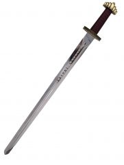 Espada S0337 Modelo vikingo de la serie Vikings de Netflix, réplica No oficial, con un tamaño total de 105 cm, hoja de acero con runas grabadas, con soporte.