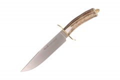 Cuchillo de caza Muela Sarrio SARRIO-19A, hoja MOVA de 19,5 cm, puño de asta de ciervo y latón, peso 300 gramos + tarjeta multiusos de regalo