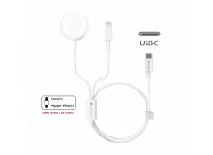 Swissten - Cable magnético, Lightning y USB‑C para la carga rápida de Apple Watch y iPhone (1,2m) - Blanco