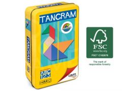 Tangram (madera fsc) de colores en caja de metal