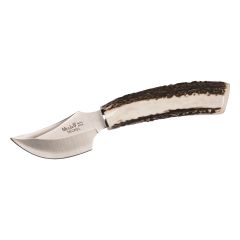 Cuchillo Muela Teckel-8P, mango de asta de ciervo, hoja de acero MOVA de 8 cm, incluye funda de piel