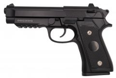 Pistola de muelle Tipo Beretta 92F - Color Negra - Pistola de Muelle Calibre 6 mm. Pistola con Aleación de metal y zinc - Energía 0,29 Julios - Velocidad de disparo 70 m/s - 230 FPS.