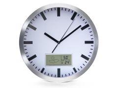 Reloj de pared de aluminio con lcd, termómetro, higrómetro & pronóstico del tiempo - ø 25 cm
