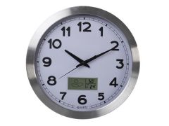 Reloj de pared de aluminio con lcd, termómetro, higrómetro & pronóstico del tiempo - ø 35 cm