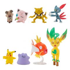 Pokémon pack de 8 figuras battle figure set female pikachu, jigglypuff, rockruff, sneasel, abra, ditto, leafeon, magikarp