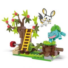 Pokémon kit de construcción mega emolga y bulbasaur en el bosque encantador