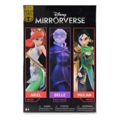 Disney mirrorverse figuras princess pack mulan, belle (fractured) & arielle (gold label) 13 - 18 cm