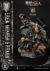 Attack on titan ultimate premium masterline estatua eren, mikasa, & armin deluxe bonus version 72 cm