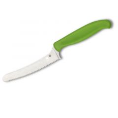 Spyderco STE-K13SGN Cuchillo de Cocina Multiusos Z-Cut Punta Roma de hoja dentada de acero CTS BD1N de 10.9 cm de largo con Mango de polipropileno de color verde