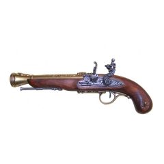 Réplica Pistola de Chispa Pirata del Siglo XVIII de 37 cm fabricada en metal y madera con mecanismo simulador de carga y disparo, no funciona, para decoración