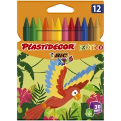 Bic kids plastidecor caja de 12 lapices de cera - colores exoticos - extraresistentes - facil de sacar punta - no mancha