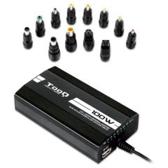 Tooq - cargador de portatil universal tqlc-100bs01m - 100w - 3en1 - 1xusb - 12 conectores - selector manual 12-24v
