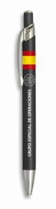 Bolígrafo Albainox de color negro, material aluminio, con Bandera Española + Logo a elegir, 13,8 cm de longitud, GEO, 03069GR261