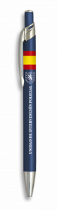 Bolígrafo Albainox de aluminio color azul con Bandera Española + Logo a elegir, 13,8 cm de tamaño, UIP, 03070GR254