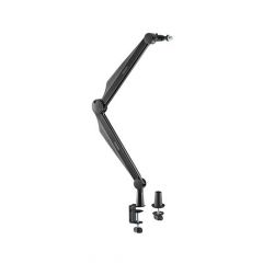 DRIFT FLEXA - Brazo o soporte adaptable de micrófono para mesa o escritorio gaming, mecanismo abrazadera, plegable, altura max. 84,7cm, peso max. soportado 1kg, rotación hasta 180º, color negro