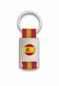 Llavero Rectangular personalizado Martinez Albainox de metal cromado color plata con Cinta Bandera de España en caja de presentación 09431GR1046