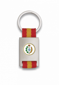 Llavero Rectangular personalizado Martinez Albainox de metal cromado color plata con Cinta Bandera de España en caja de presentación 09431GR1047