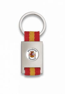 Llavero Rectangular personalizado Martinez Albainox de metal cromado color plata con Cinta Bandera de España en caja de presentación 09431GR1055