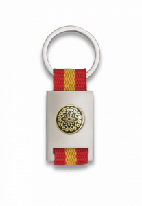 Llavero Rectangular Martinez Albainoz  personalizado de metal cromado Plata con Cinta de Bandera de España 09431GR1063